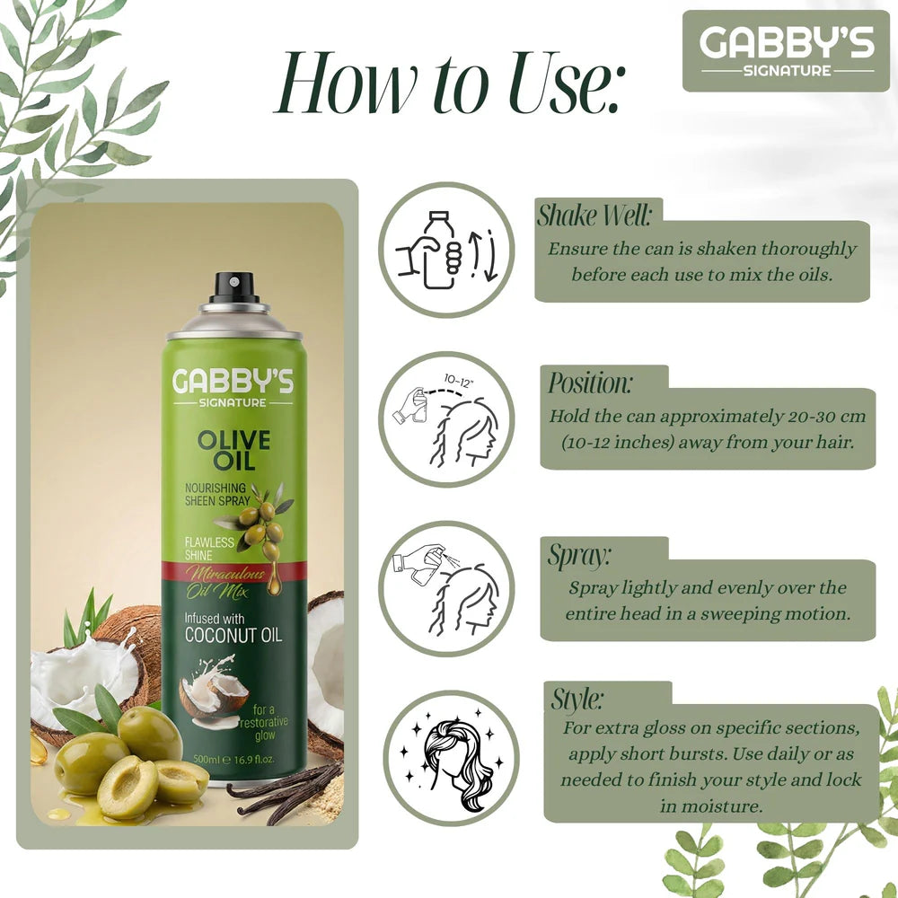 Gabby Signature - Olive Oil Infused With Coconut Oil Sheen Spray 500ml