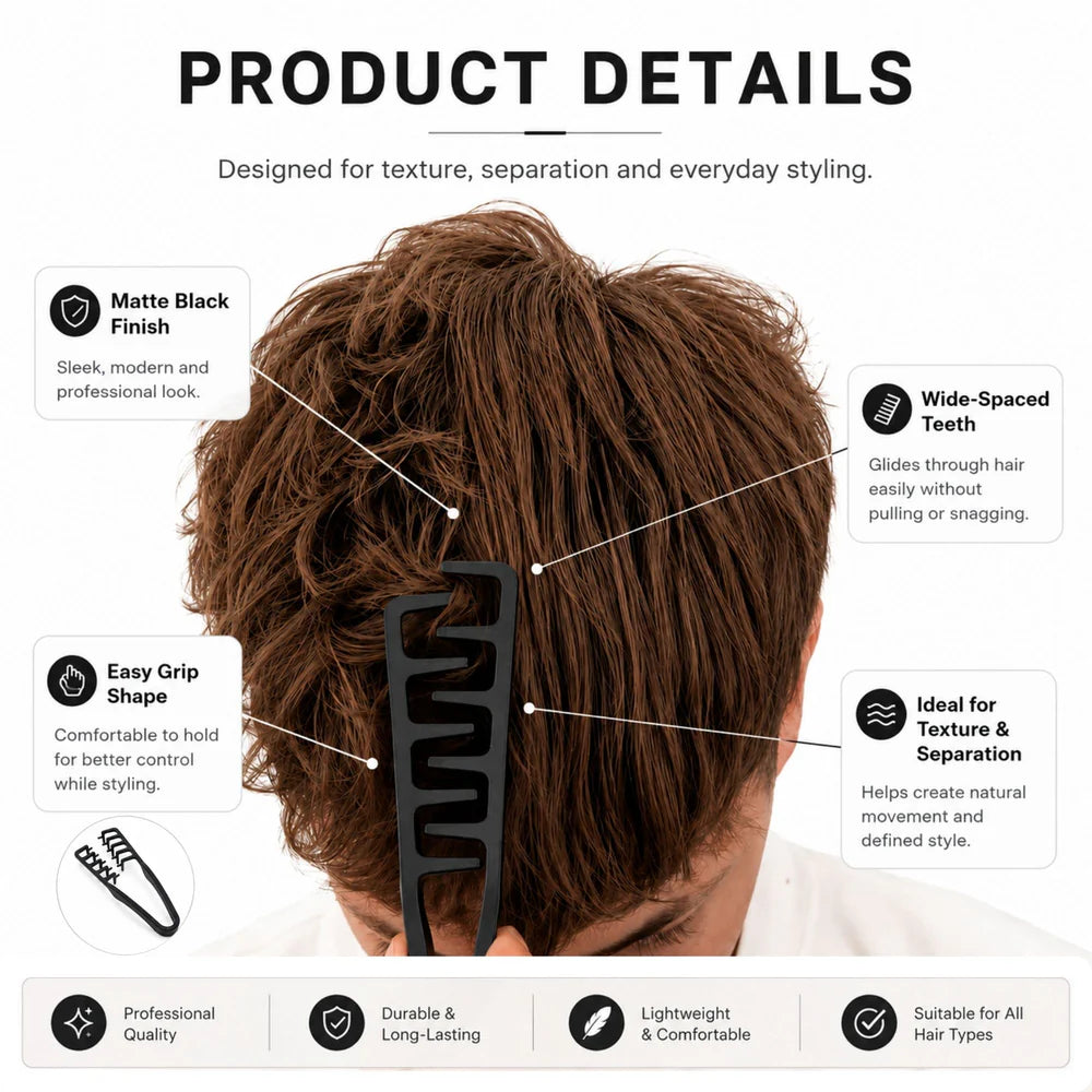 Gabri Professional - Wide Tooth Texturizing Comb Black